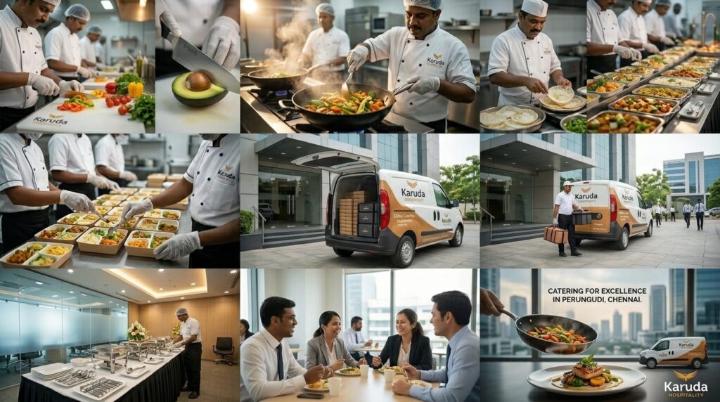 Professional catering service in Perungudi with delicious food setup for weddings and events